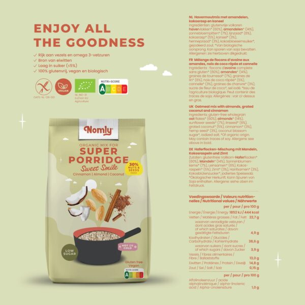 Ingrediënten en voedingswaarden Nomly havermout Sweet Smile - Kaneel