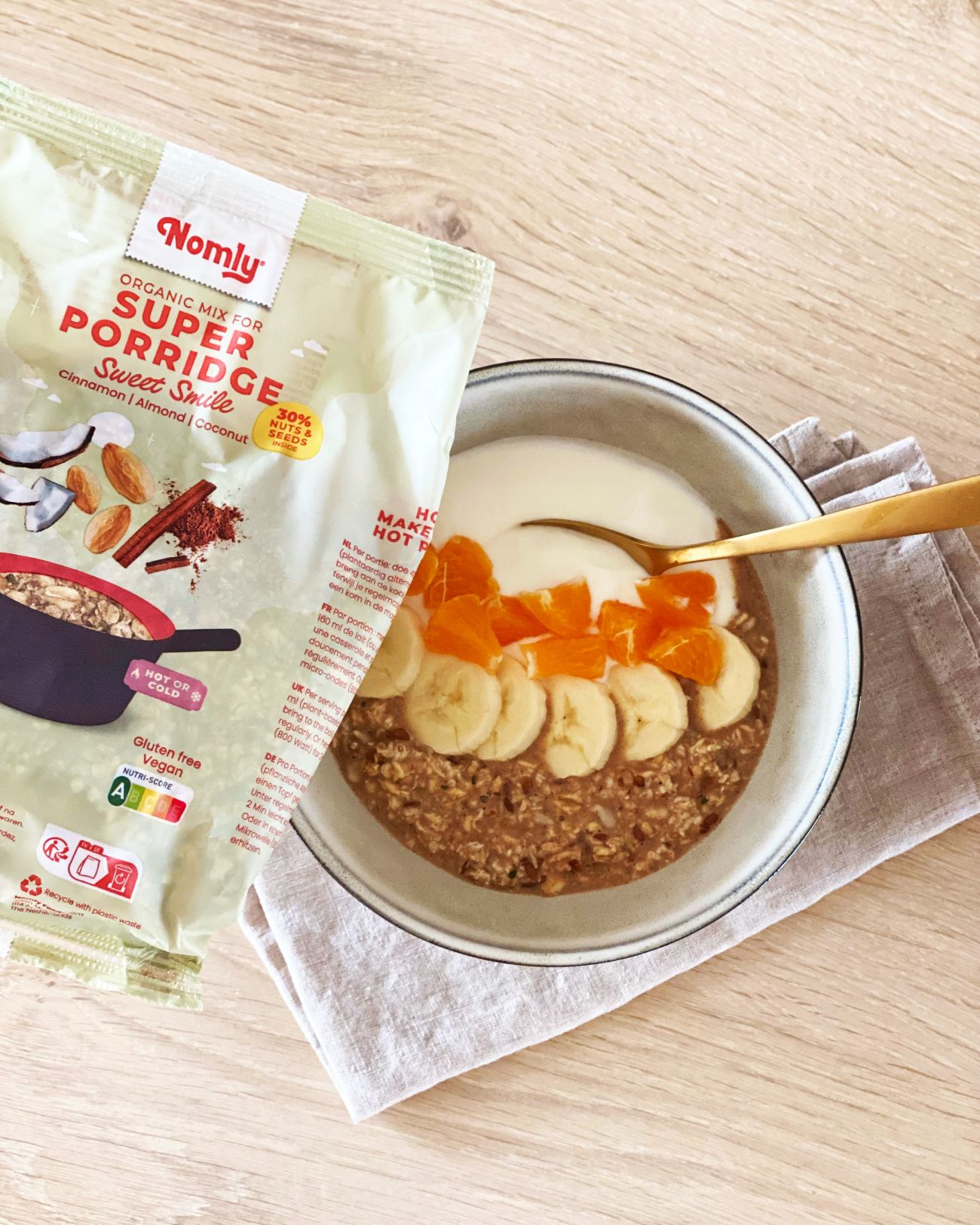 Overnight oats kwark kaneel banaan