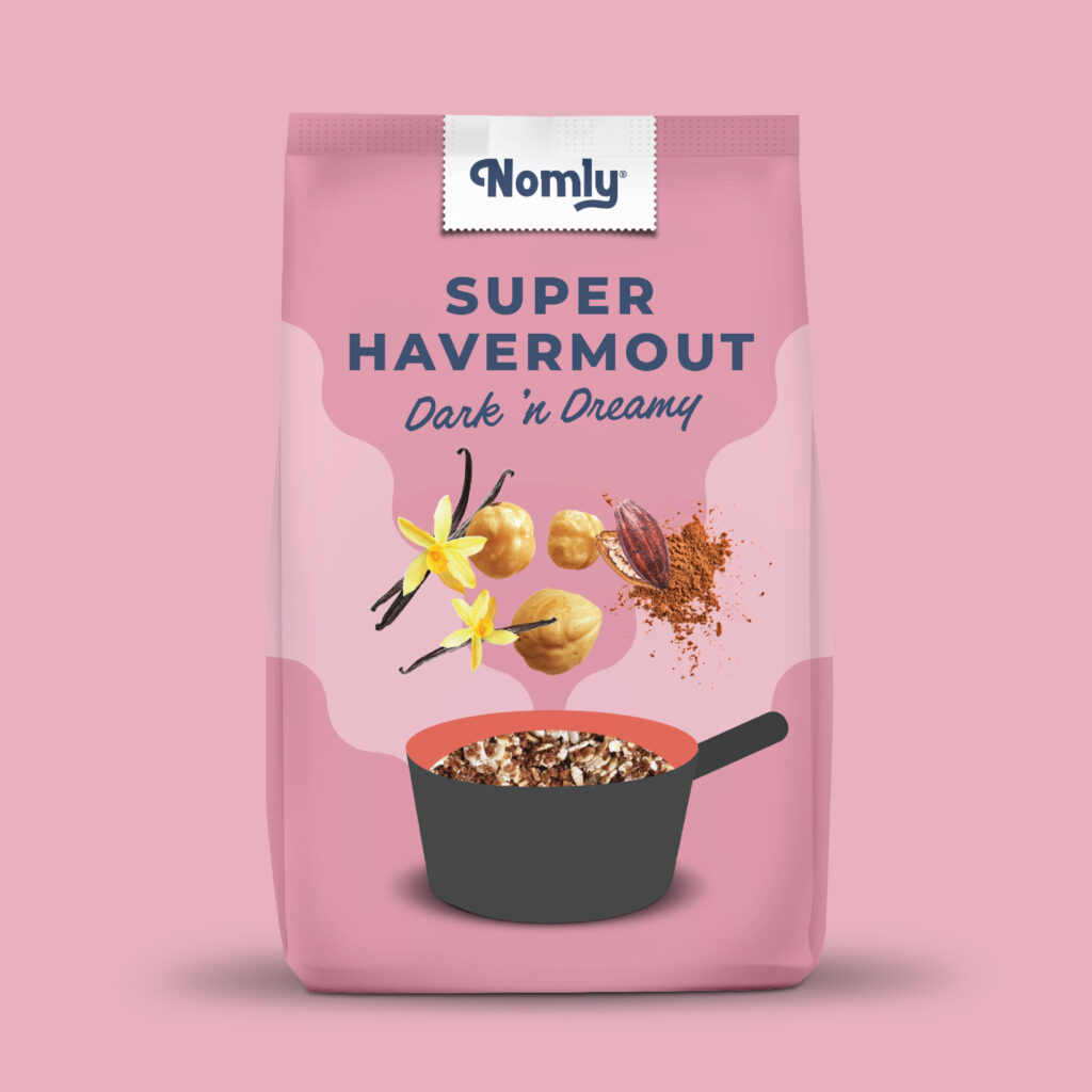 Nomly Dark 'n Dreamy, havermoutontbijt met cacao, hazelnoot en vanille